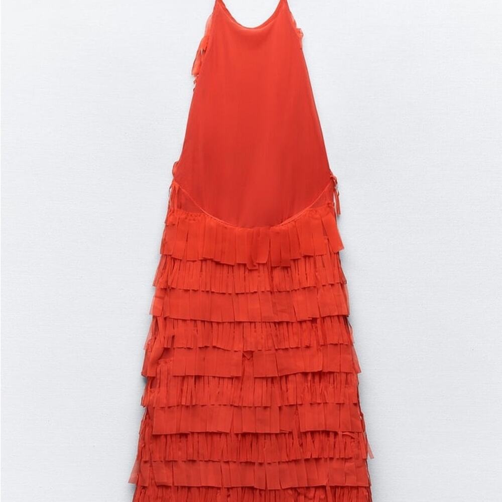 ZARA BLOGGER FAVORITE FRINGED TULLE HALTER DRESS - Picture 13 of 13